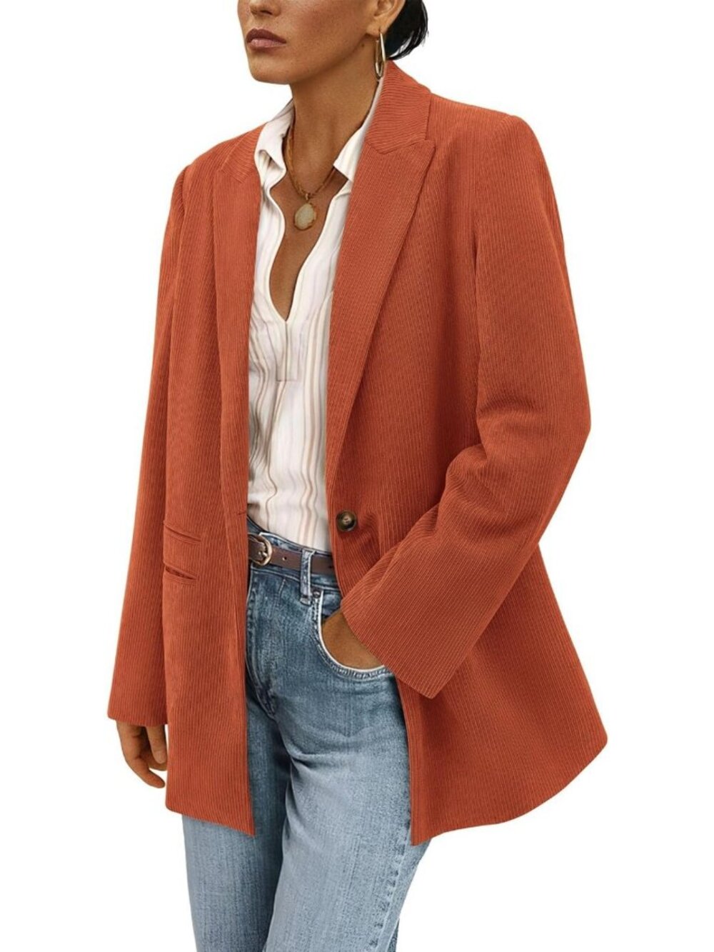 Chic Women's Winter Corduroy Blazer Jacket - Stylish Layering Essential